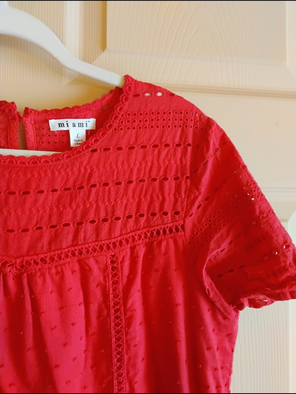 100% Cotton Red Eyelet Short Sleeve Dress